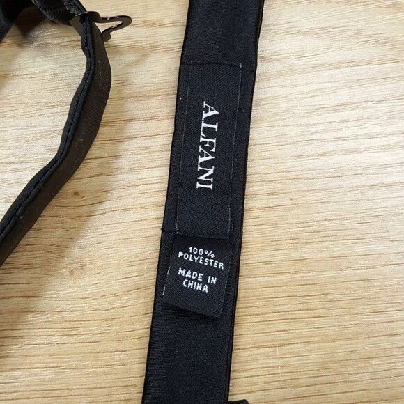 ALFANI Mens Bow Tie Solid Black Satin Pre-Tied - Picture 3 of 4